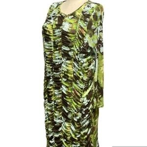 Future Collective dress green brown Long Sleeve Ruched Bodycon Mini Dress Sz 1X